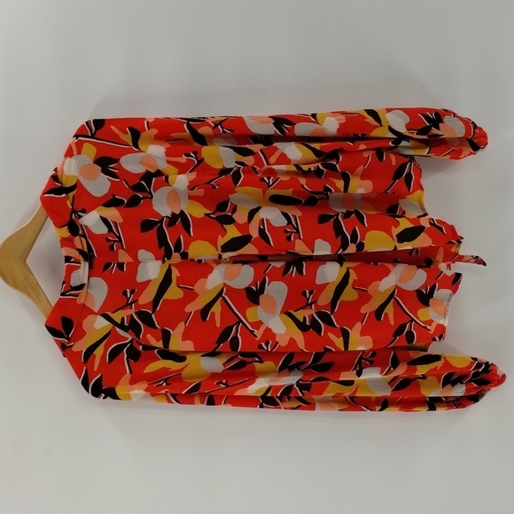 Billabong button down v neck tie front orange floral long sleeve size medium - Picture 8 of 11